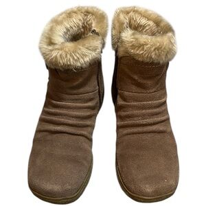 BARE TRAPS LAUNCH SUEDE LEATHER FAUX FUR ANKLE BOOTS MUSHROOM BROWN SIZE 7